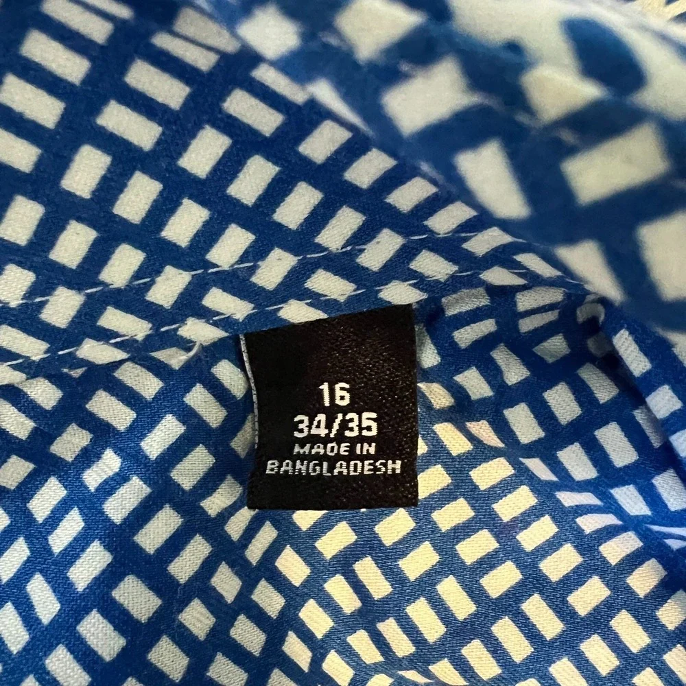 Sean John Long Sleeve Blue White French‎ Cuff Button Down Men's Size 16 - 34/35